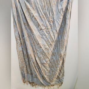 Textured Floral Scarf in Light Blue and Tan